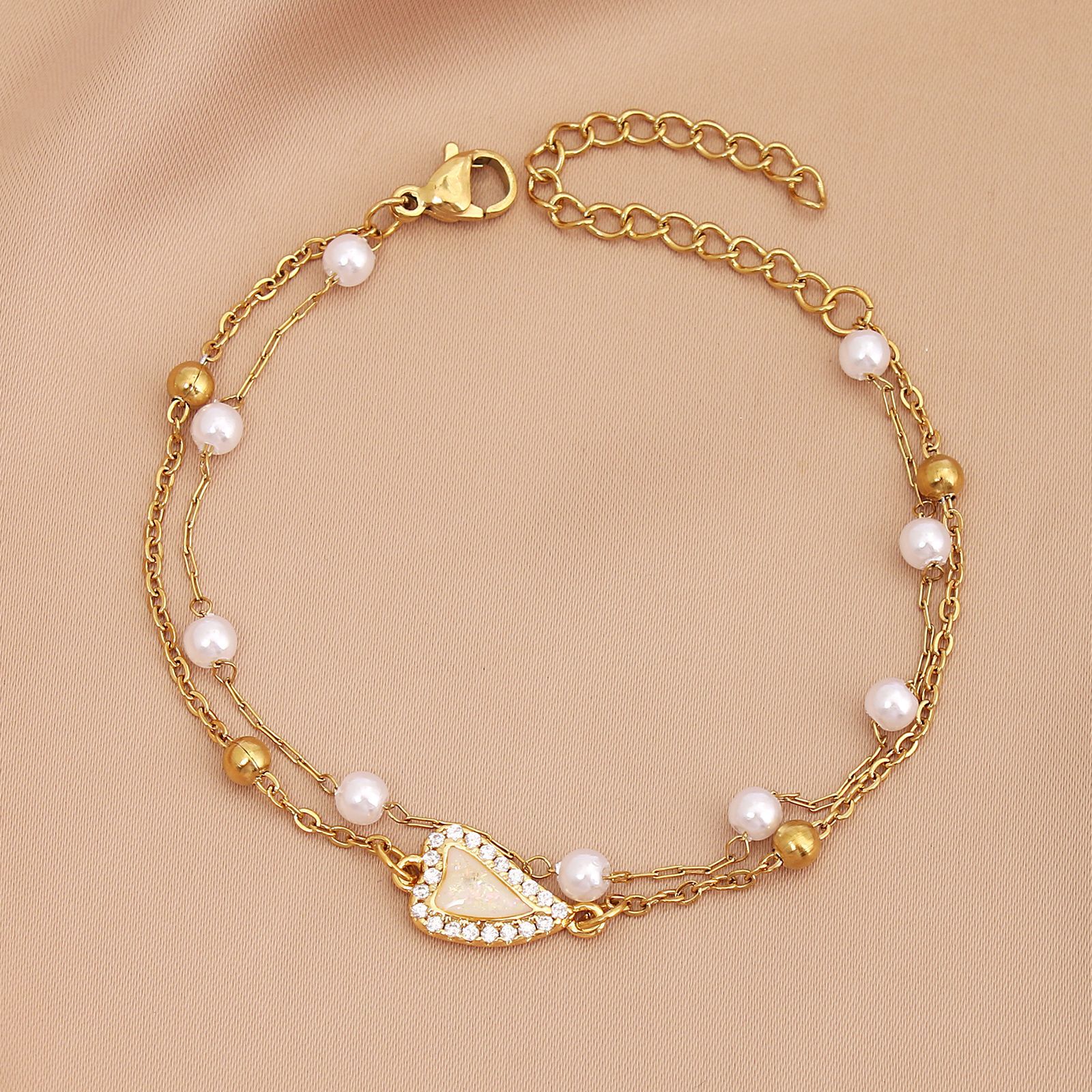 Wholesale Vacation Heart Shape Stainless Steel Inlay Zircon Bracelets