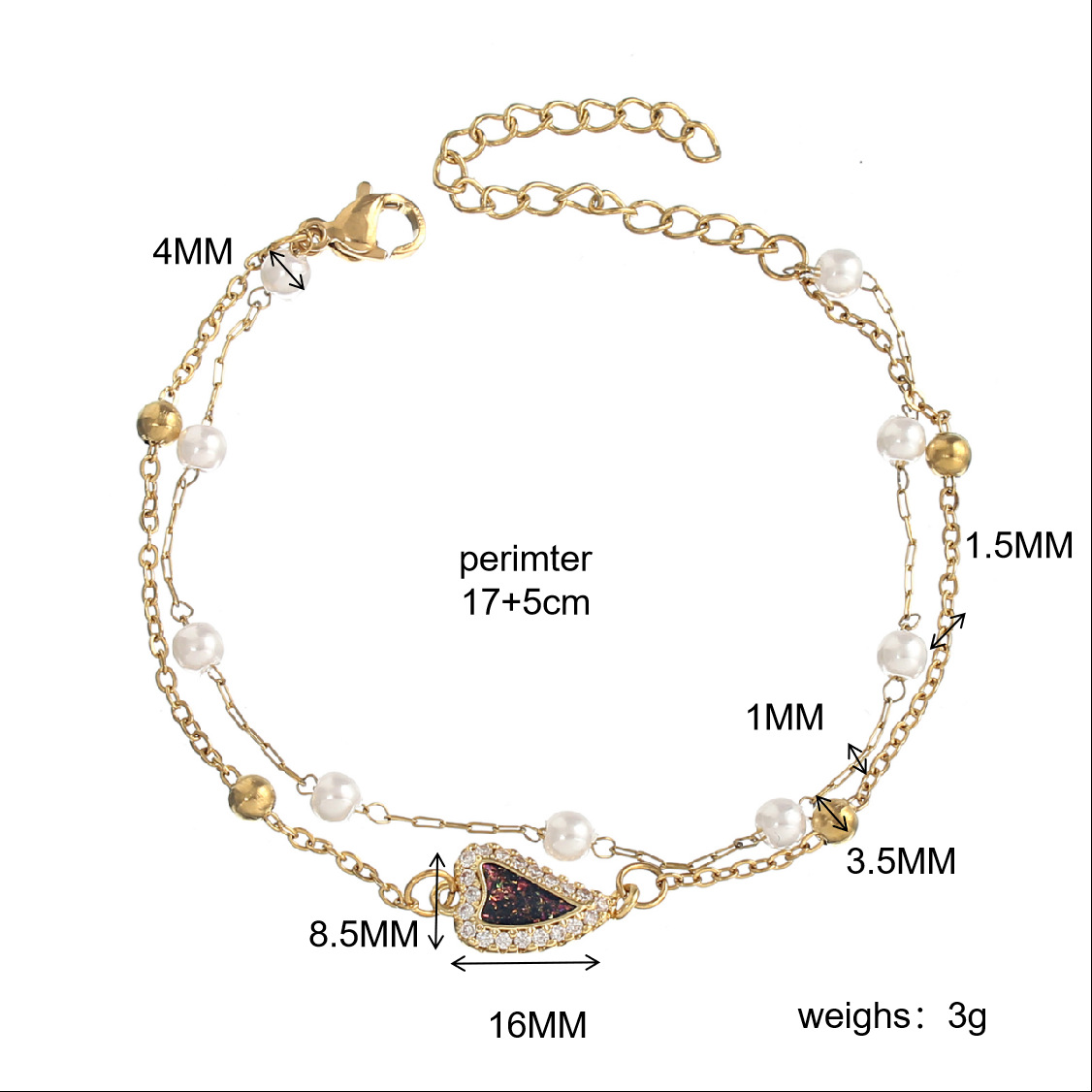 Wholesale Vacation Heart Shape Stainless Steel Inlay Zircon Bracelets